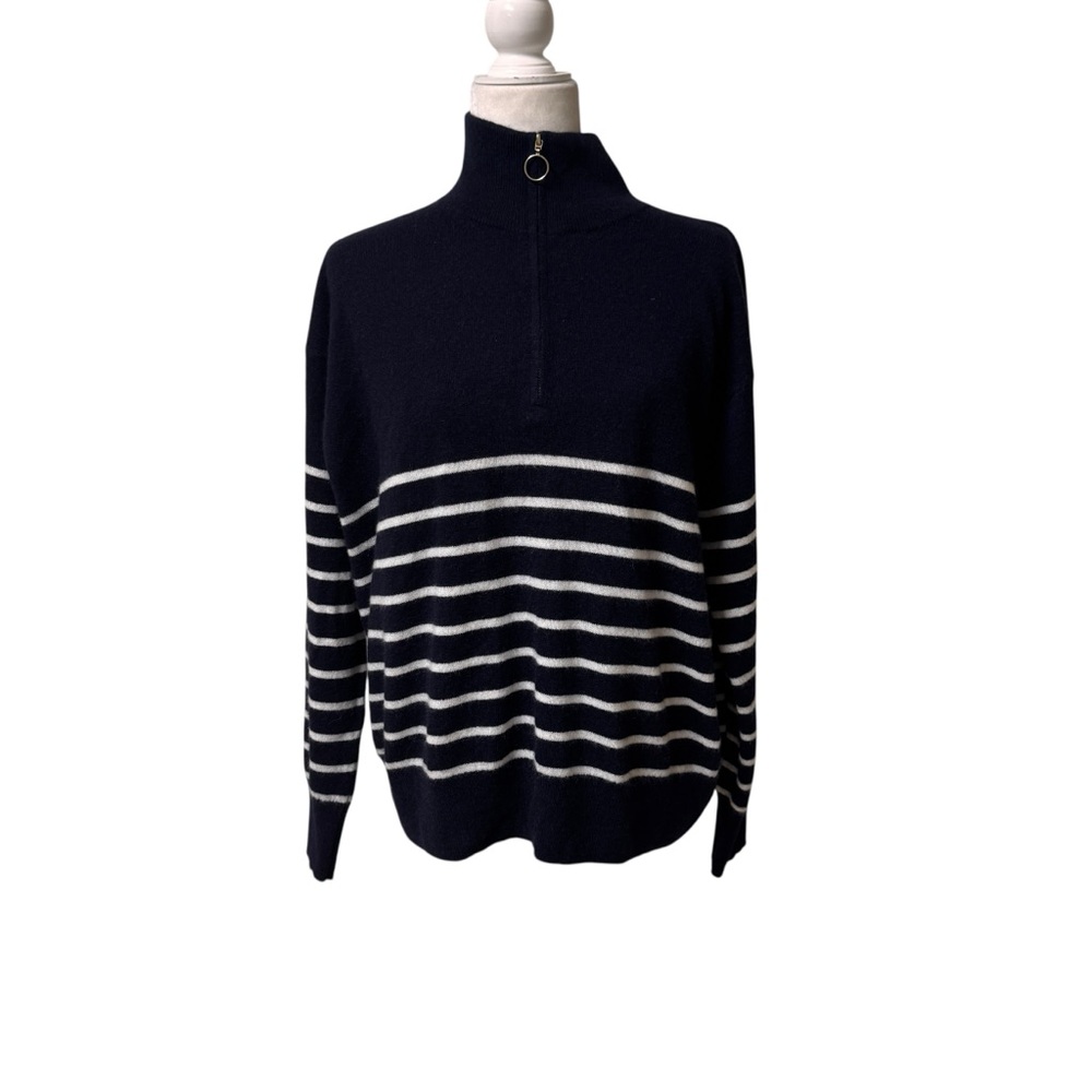 Elegant Black and White Striped‎ Women's Turtleneck Sweate